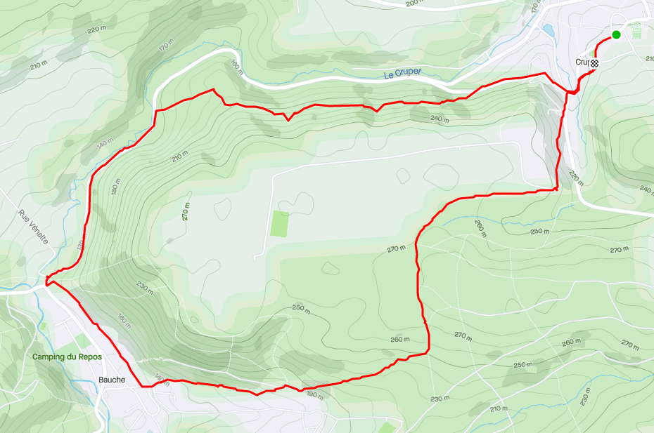 carte reprenant l'itinéraire Crupet- Bauche